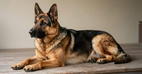 Adult dog lying relaxed on a porch