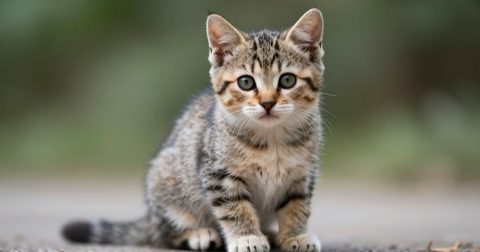 Mèo con ngồi nhìn thẳng