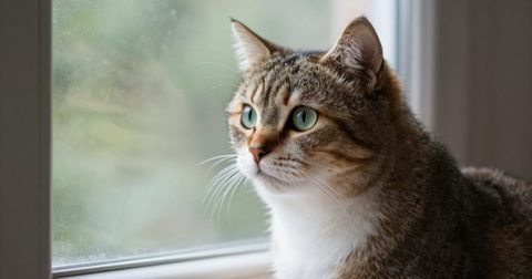 Cat sitting and looking out a window