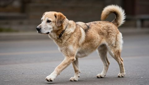 Old dog walking slowly
