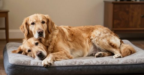 Senior dog resting on a thick, soft bed