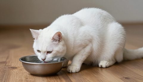 Mèo già uống nước từ bát rộng