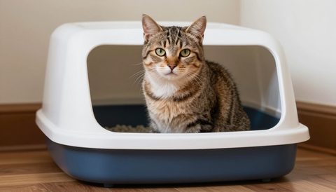 Cat sitting in a litter tray