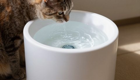 Mèo uống nước từ máy lọc nước