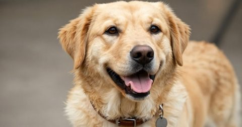 Dog wearing a collar with a name tag
