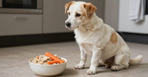 Chó ngồi cạnh bát cơm nấu tại nhà