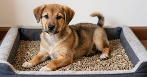 Puppy standing on a pee pad