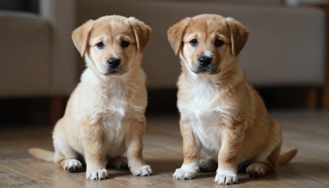 Two puppies sitting indoors