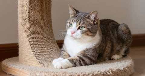 Cat scratching a scratching post