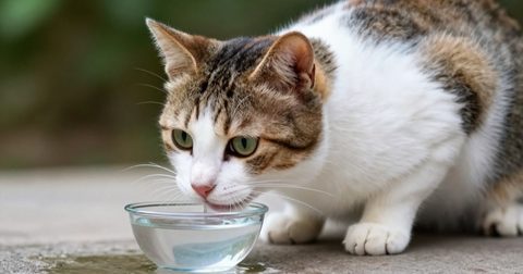 Mèo đang uống nước từ bát
