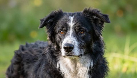 Border collie as a senior dog, morning light