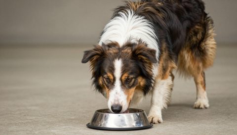 Chó border collie ăn trong bát