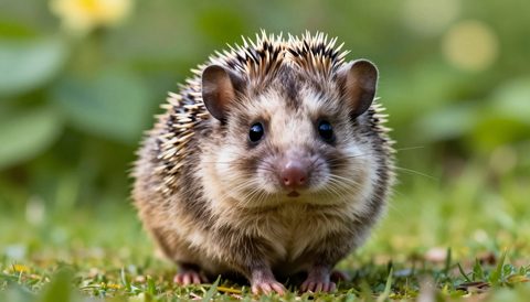 Pygmy hedgehog looking at the camera, morning light