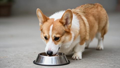 Chó corgi ăn trong bát