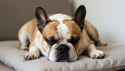 Chó bulldog Pháp ngủ trên nệm