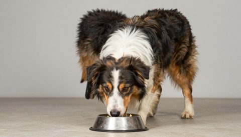 Chó border collie ăn trong bát