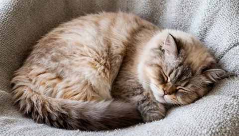 Persian cat curled up asleep