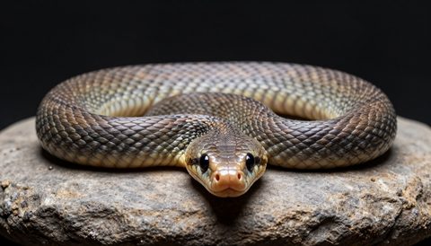 Corn snake on a flat stone, dark background