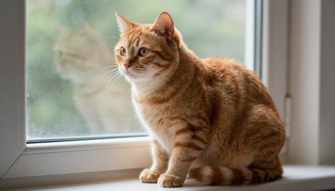 Orange tabby cat sitting by the window