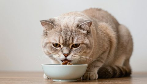 Mèo tai cụp ăn trong bát