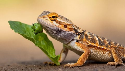 Bearded dragon eating, golden hour