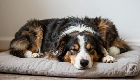 Border collie sleeping on a cushion