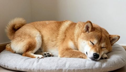 Chó shiba inu ngủ trên nệm