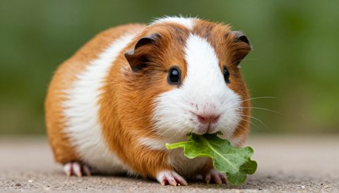 Guinea pig eating fresh greens