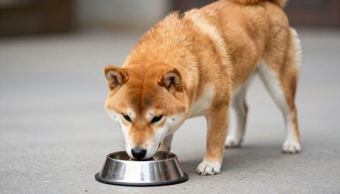 Chó shiba inu ăn trong bát