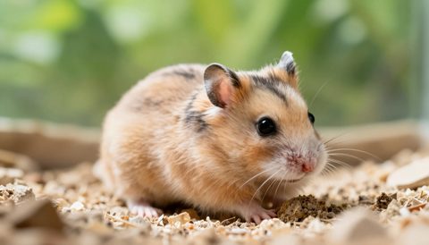 Syrian hamster in a spacious enclosure, morning light