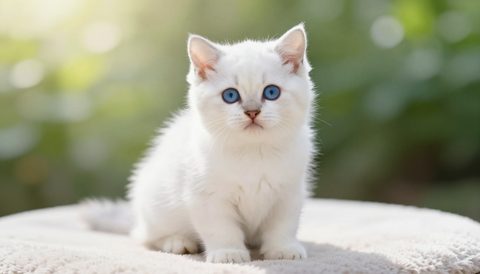 White cat as a kitten, morning light
