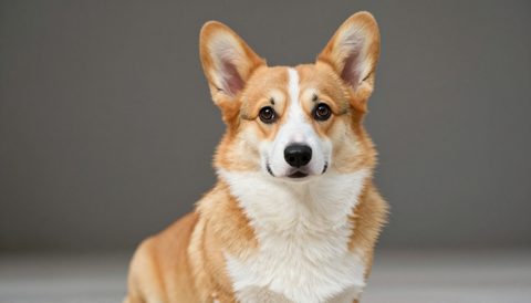 Corgi sitting, looking at the camera
