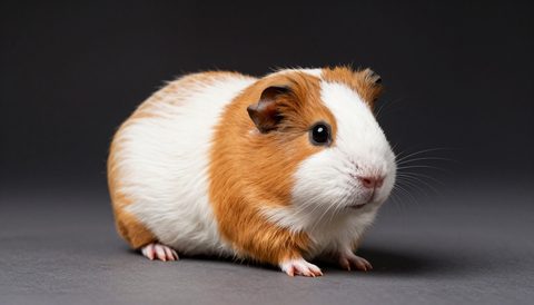 Guinea pig in a spacious enclosure, dark background