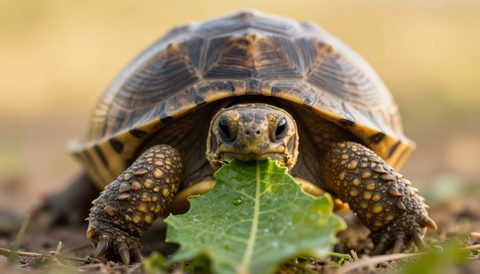 Tortoise eating, golden hour