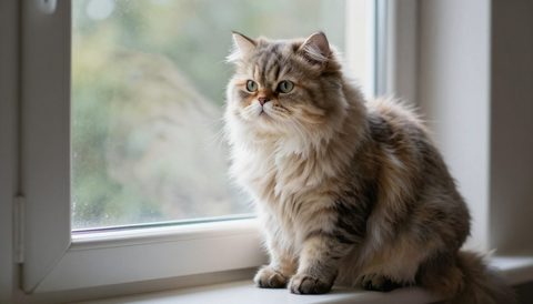 Mèo Ba Tư ngồi bên cửa sổ