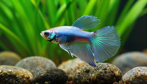 Cá betta bên cây thuỷ sinh