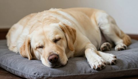 Chó labrador ngủ trên nệm