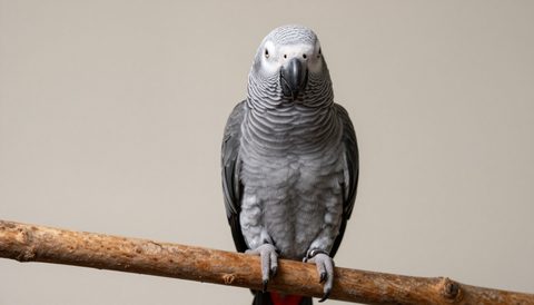 African grey parrot perched on a branch