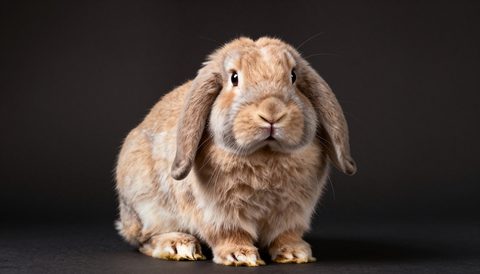 Holland lop rabbit looking at the camera, dark background