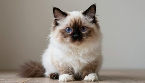 Ragdoll cat sitting, looking at the camera