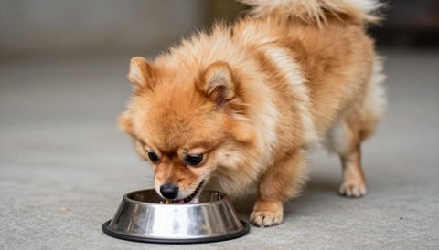 Chó phốc sóc ăn trong bát