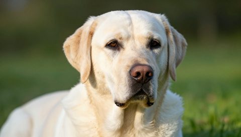 Labrador retriever as a senior dog, morning light