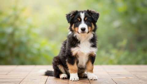 Border collie as a puppy, morning light
