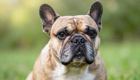 French bulldog as a senior dog, morning light