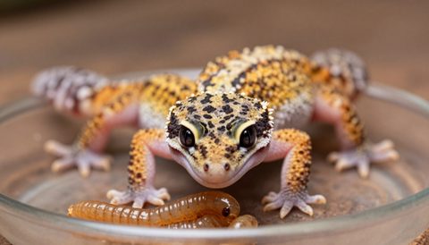 Leopard gecko eating