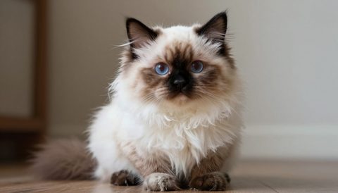 Mèo ragdoll ngồi nhìn thẳng