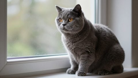 British shorthair sitting by the window