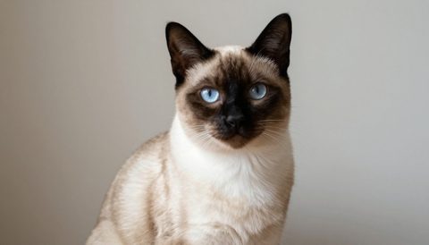Siamese cat sitting, looking at the camera