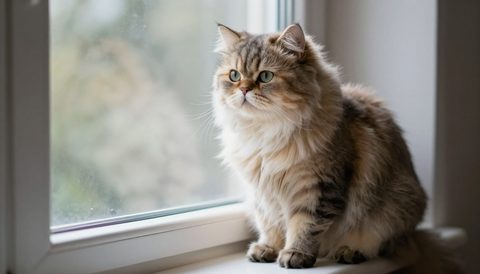 Persian cat sitting by the window