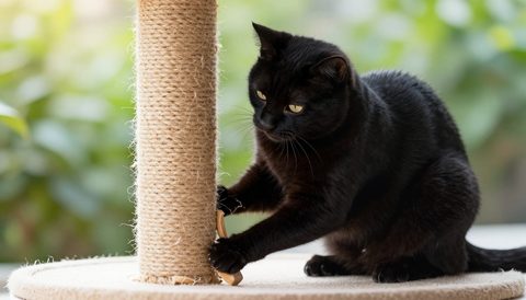 Mèo mun cào trụ cào móng, nắng sớm